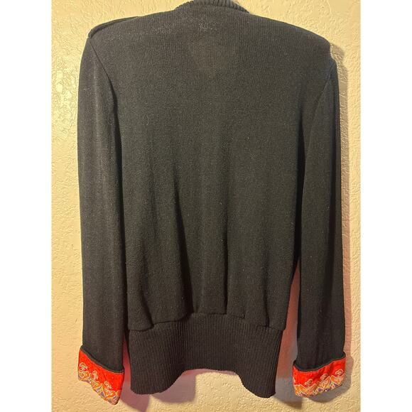 Vtg Anthony Sicari Black Sweater Cardigan, Red Oriental Design, Women’s SZ M - Picture 8 of 9